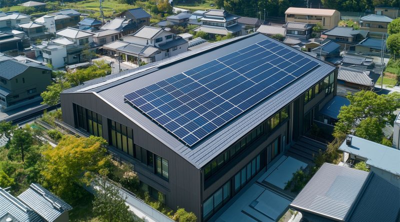 Visual concept of the Japan Solar Strategy, with solar panels on urban building roofs