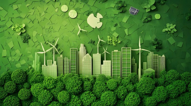 Green image showing solar and wind technologies to support tax credits cut article