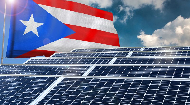 Puerto Rico’s microgrids represented by flag and solar panels