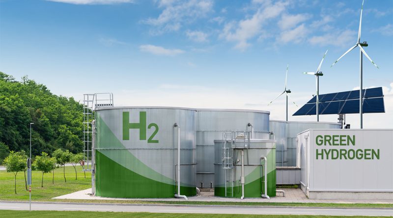 Steel framework and construction site of Holland Hydrogen 1 green hydrogen plant at the Port of Rotterdam
