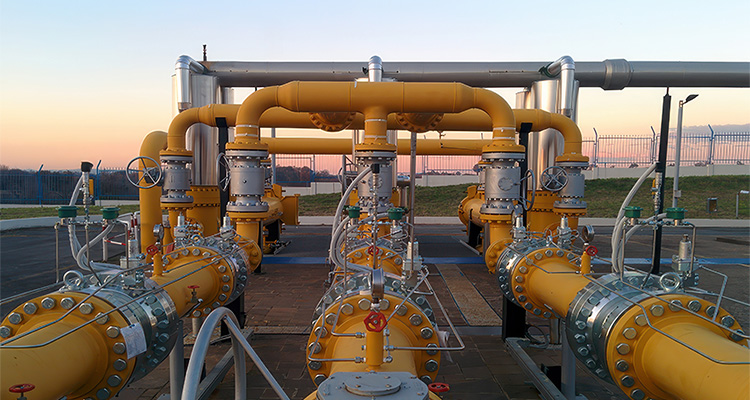 a natural gas pipeline system, likely a part of a larger network for gas transportation and distribution