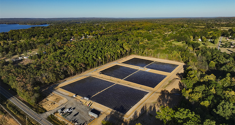 an aerial view of a solar farm