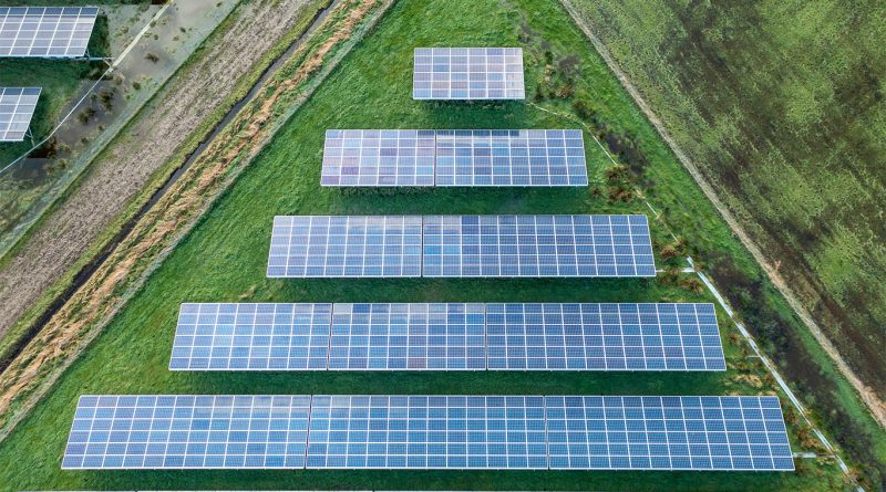Aerial view of the Butterworth Landfill in Grand Rapids, Michigan, prepared for solar panel installation